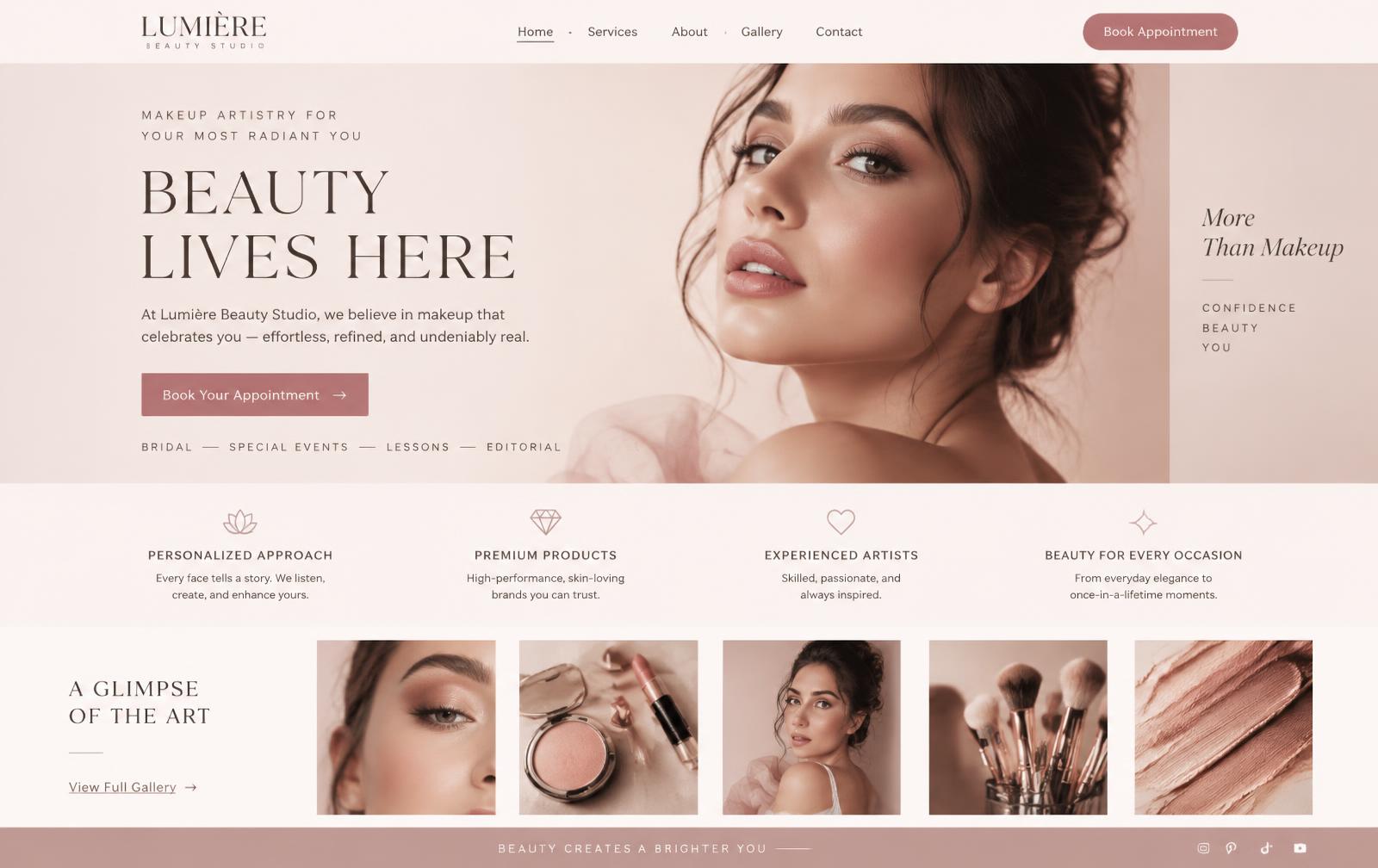 Lumière Beauty Studio – Beauty & Makeup Services website design concept